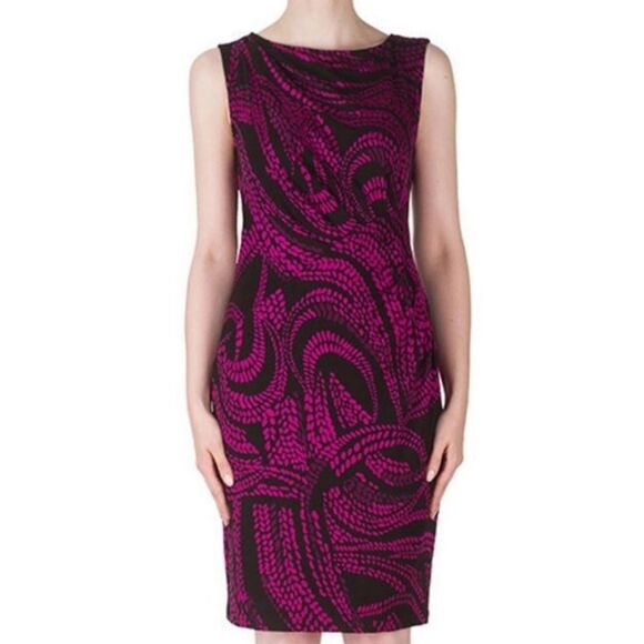 Joseph Ribkoff Purple Black Geometric Sleeveless Sheath Dress Side Ruching 6 - Picture 1 of 7
